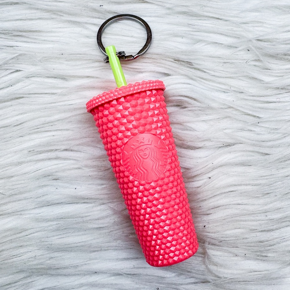 Starbucks Dragonfruit 2022 Summer Studded Ornament Keychain Pink Yellow Straw